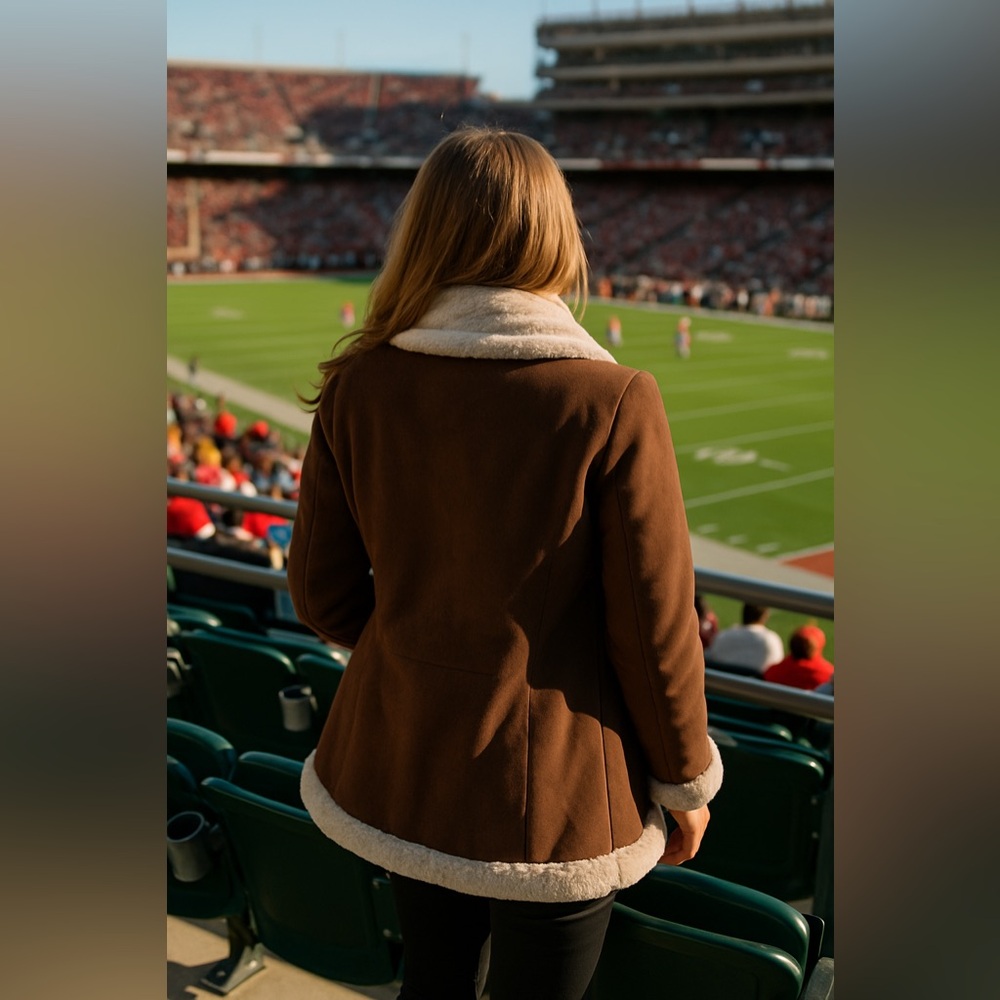 Kial Brown Open Front Cozy Plush Jacket Suede-Look Soft Coat - Picture 6 of 7